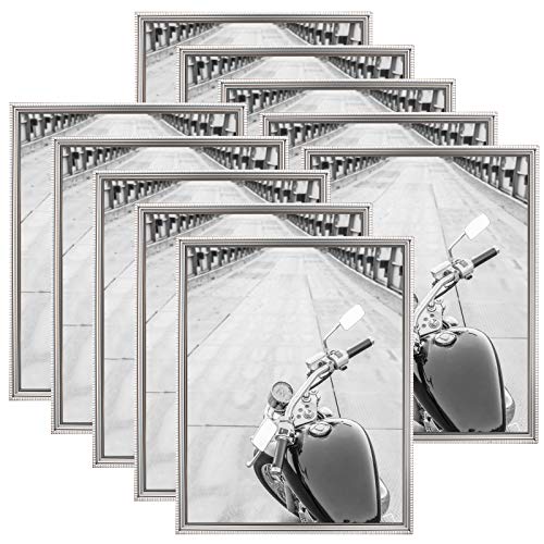 Giverny 11x14 Picture Frames Set of 10, Silver Frames with Beaded Edge, Easy Hanging as Wall Frames for Home or Office, and Party
