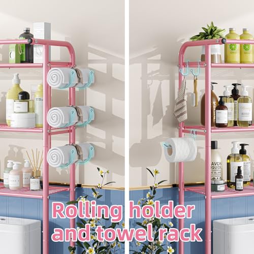 Image of Simple Trending 3 Tier Over The Toilet Rack, Shelf Bathroom, Bathroom Stand Organizer Space Saver, Pink