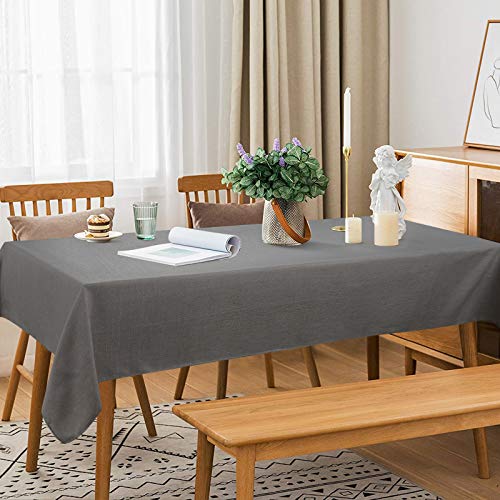 Faux Linen Tablecloth, Wrinkle Free Soft Table Cloth, Flax Linen Tablecloth for Kitchen Dining Room Party Decoration, Tablecloth Rectangle 56 x 120 inch, Grey - Thumbnail 2