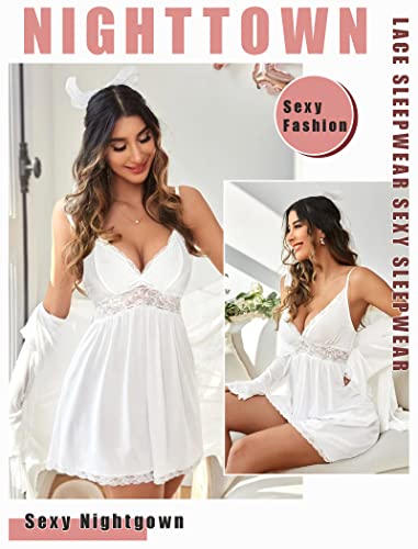 Image of Avidlove Women Chemise Night Gown Lace Modal Sleepwear V-Neck Full Slip Babydoll Lingerie Sexy Nightgowns