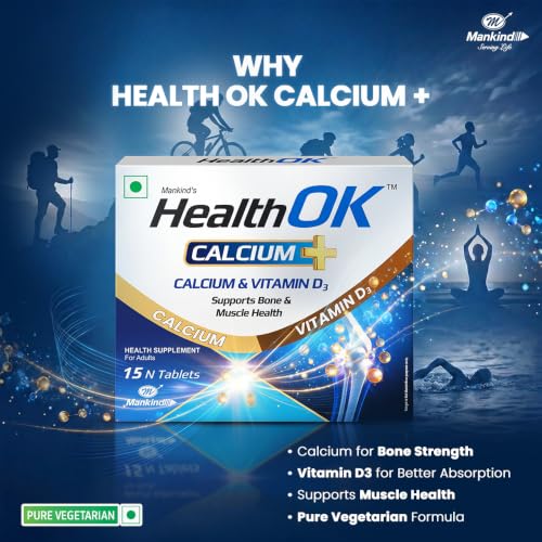 Image of Mankind Health OK Calcium Tablets with Vitamin D3 - Advanced Bone Density & Joint Mobility Support Formula - Compact Pack of 15 Tablets x Pack of 2