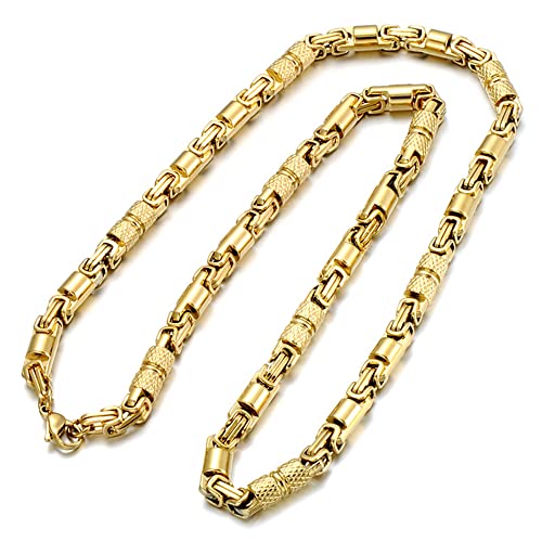 Qiaonitu Men Women 316L Stainless Steel Geometric Byzantine Link Chain Necklace 6mm Punk Rock Silver Color Gold Plated Bike Biker Necklace Jewelry