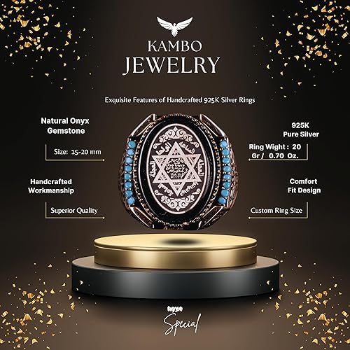 KAMBO Anillo de David of Star, anillo de sello de Salomón, de plata de ley maciza de 925 K para hombre, Personalizzato, Plata, Sin piedra preciosa