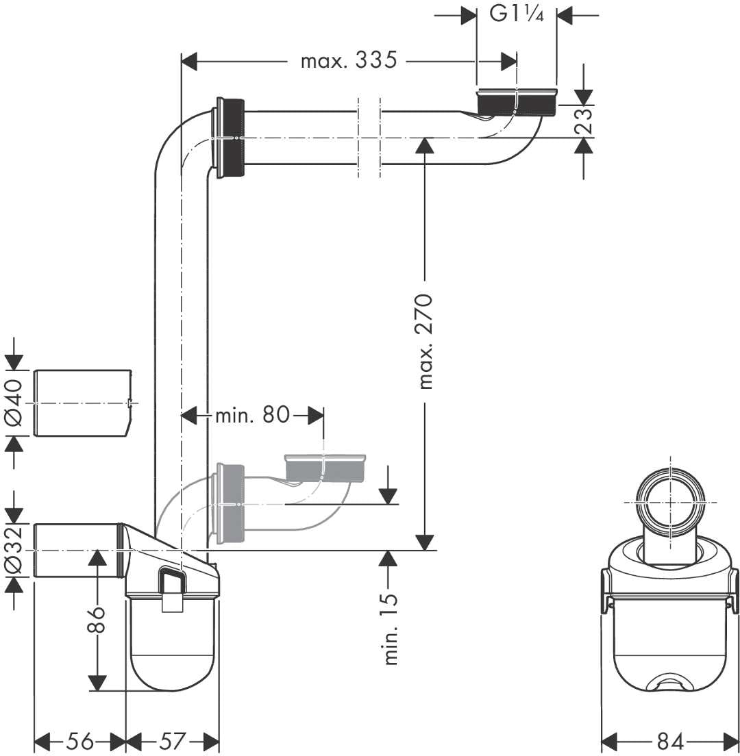hansgrohe siphon à encombrement réduit, pour lavabos, 50mm, 54235000