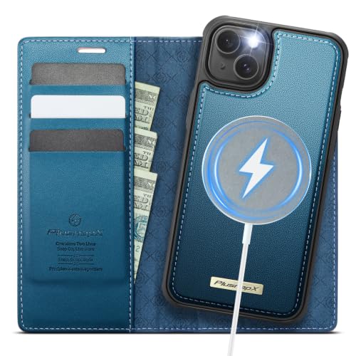 Image of for iPhone 13 2-in-1 Detachable Wallet Phone Case, Sea Blue | Compatible with Magsafe, Magnetic, RFID Blocking Card Holder, Shockproof, Kickstand, Wireless Charging, PU Leather Flip Cover