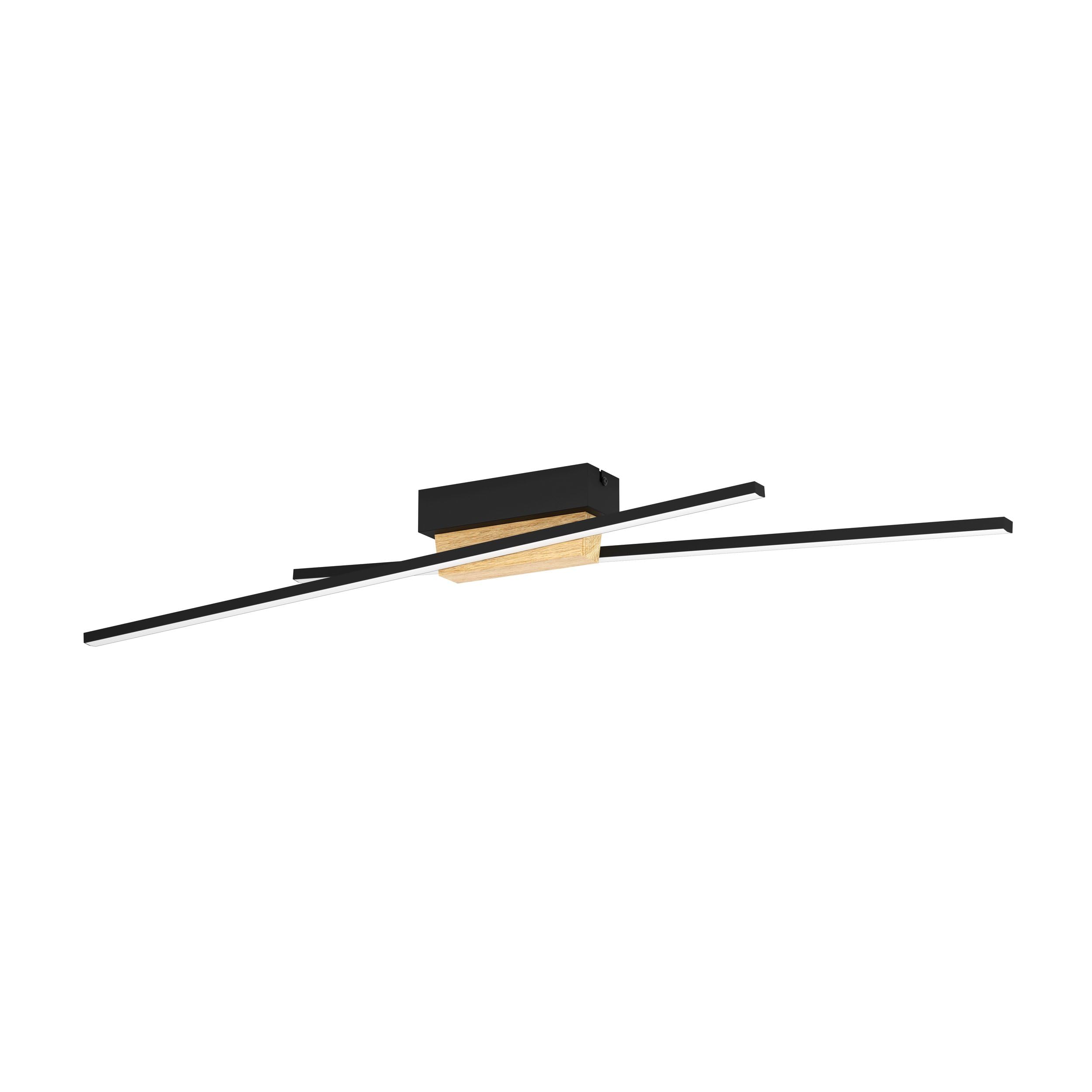 EGLO Panagria LED Ceiling Light - Black/Brown Wood Accents - Rectangle - Warm White - 13W