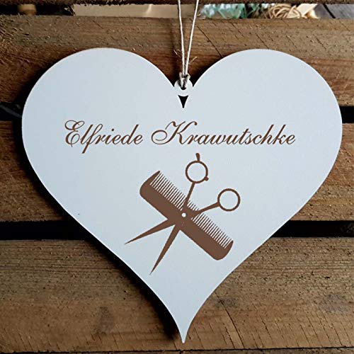 Schild Herz « Friseur » mit persönlicher Wunschgravur und Motiv Kamm & Schere - Deko Dekoration Türschild Name - Frisör Salon