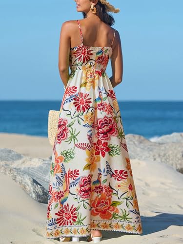 Image of CUPSHE Women's Summer Dresses Casual Spring V Neck Sleeveless Floral Beach Vacation Long Spaghetti Strap Flowy Maxi Dress