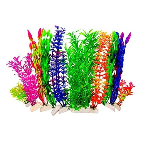 BEGONDIS Artificial Fish Tank Plants, Set of 10 Plastic Aquariums Plants Decorations (Set 1) Cover
