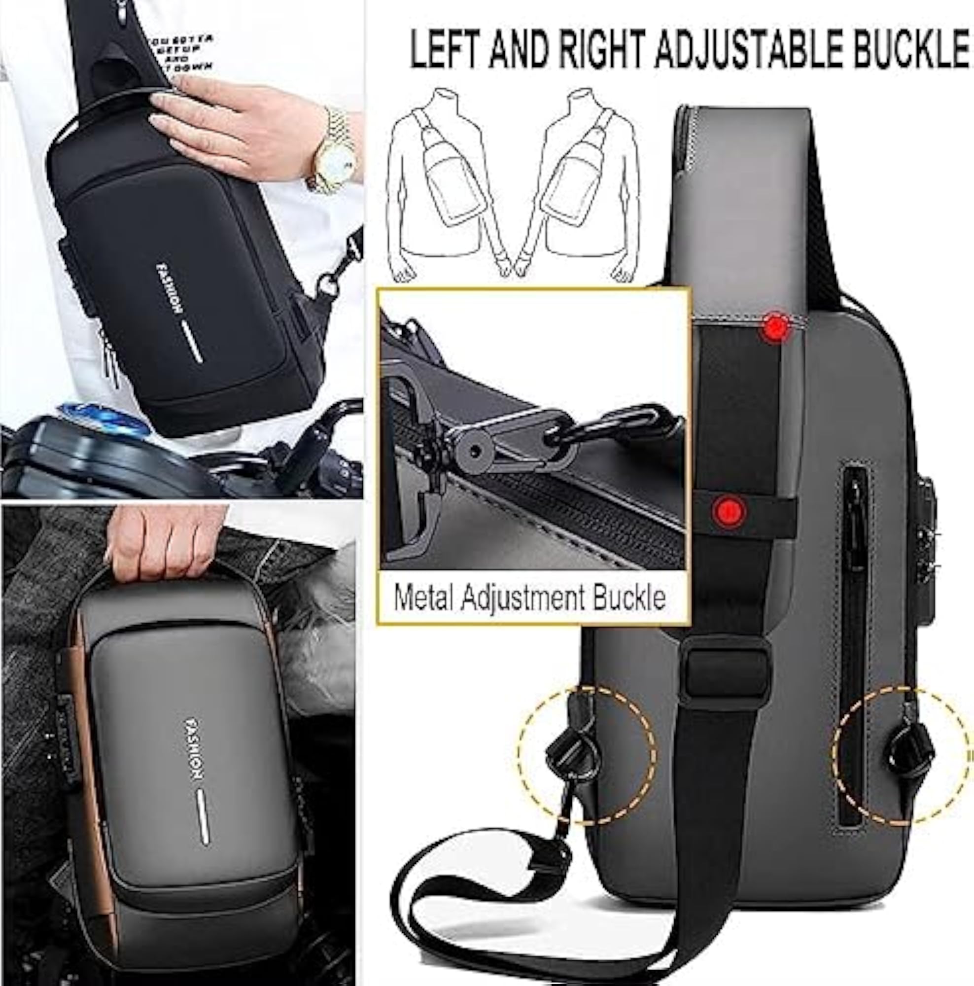Anti-theft Water-Resistant Sling Bag with USB Charging Port