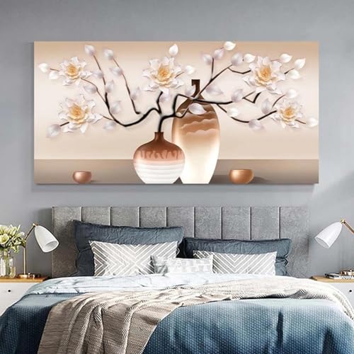 Art mural moderne d'exception : toile de maître abstraite fleurs blanches dorées - 2
