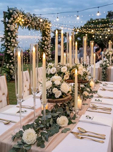 Image of Funtery 48 Pcs Flameless LED Taper Candles Battery Operated Candles Bulk Realistic LED Candlesticks Flickering for Wedding Church Party Home Decor(Ivory,11 Inch,Classic Style)