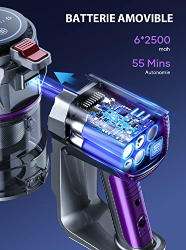 Aspirateur Balai sans Fil, BuTure 400W/33000Pa Aspirateur sans Fil Puissant avec Écran Tactile, 55 Min Autonomie & Batterie Amovible, Lumière LED, 4 en 1 Aspirateur Balai pour Sol/Tapis/Poil de Chien - Image 5