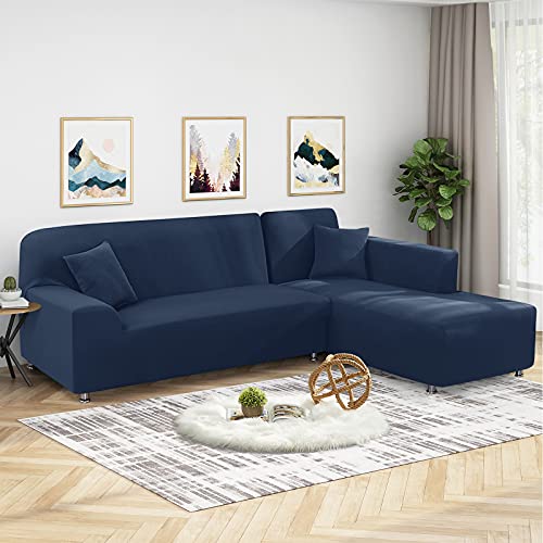 Sectional Couch Covers L Shape Sofa Covers Super Stretch 2Pcs Sofa Slipcovers For 3 + 3 Seaters Sectional Chaise Slipcover With 2Pcs Pillow Covers For Pets Kids, Peacock Blue #TOP4