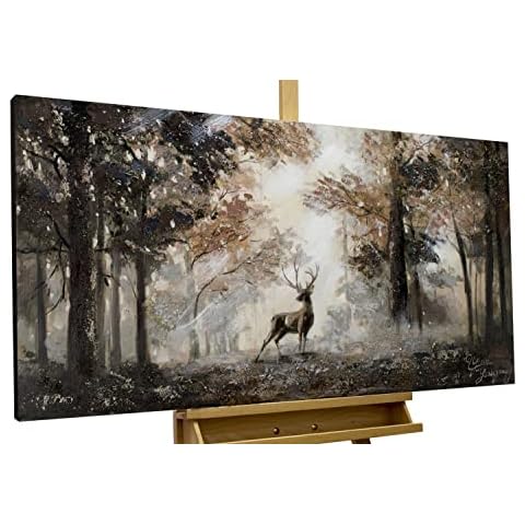 Kunstloft Acrylic painting 'Stag in the Brume' 47x24inches handmade canvas Cover