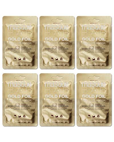 masque BAR Gold Foil Facial Peel Off Mask (6 Pack) â€” Korean Beauty Skin Care Treatment â€” Clarifies, Treates Pores, Detoxifies, Moisturizes â€” Skin Cell Renewal, Improves Complexion, Makes Skin Glowing