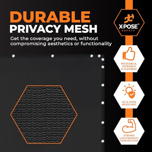 Image of Xpose Safety Privacy Fence Screen 8' x 50' - Heavy Duty Black Mesh with 90% Visibility Block, UV Protection - Includes Cable Ties - for Garden, Yard, Nursery, Kennel, Dog Run, Greenhouse