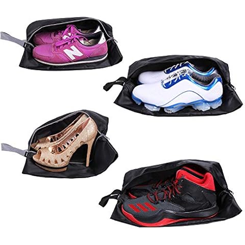 YAMIU Travel Shoe Bags Set of 4 Waterproof Nylon with Zipper for Men & Women, Black Cover