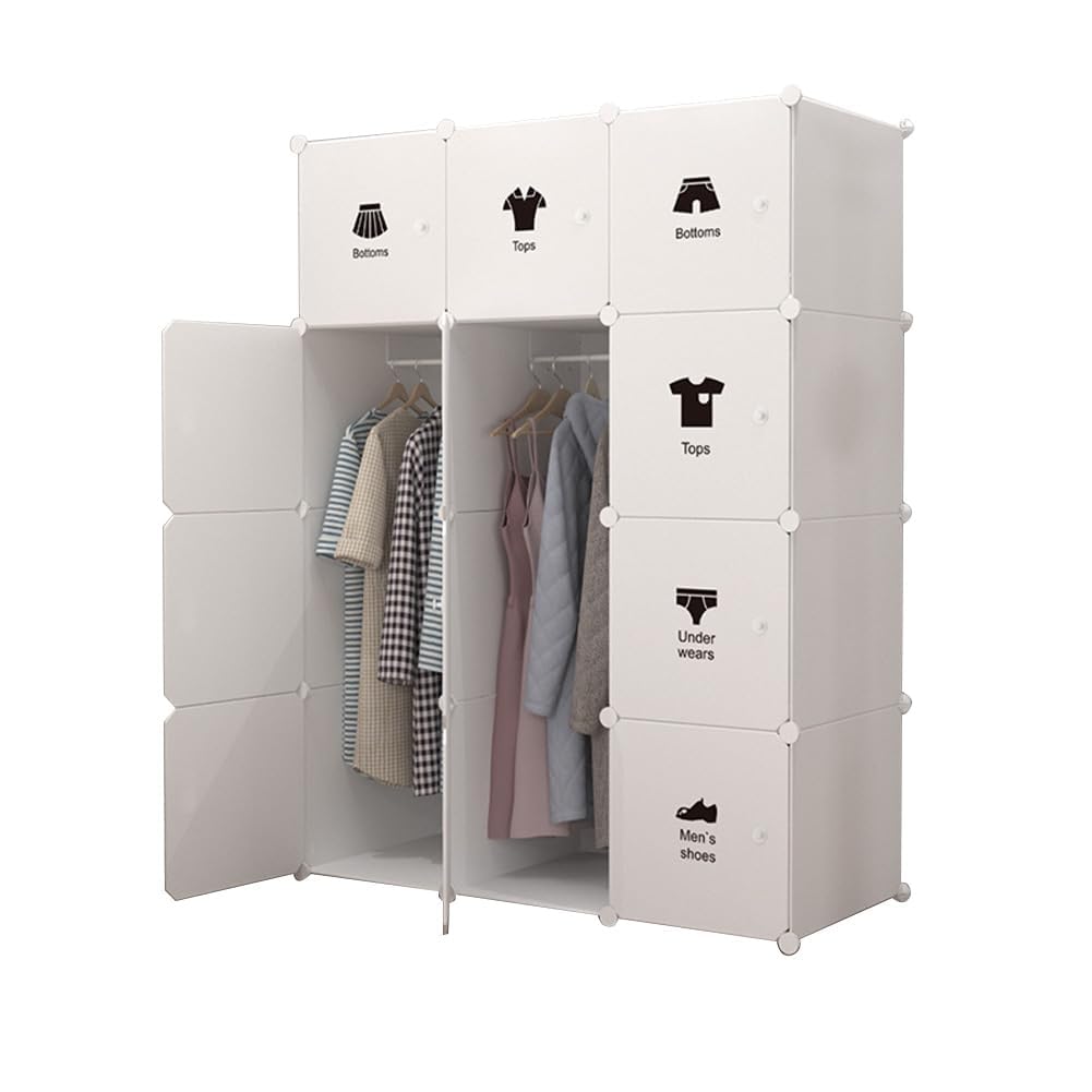 Armoire modulaire en Plastique Pliable Stable – 12 Cubes avec 2 penderies et Portes, Rangement Meilleur vêtements, Livres, Jouets – pour Chambre ou Salon – 111x47x147cm – 12 Portes 2
