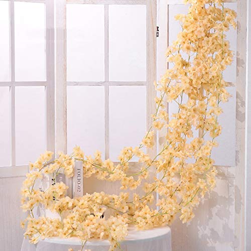 Shiwaki 2PCS 180cm/70inch Artificial Cherry Blossom Rattan - Wedding Decoration Hanging Decorative Flower String - Champagne