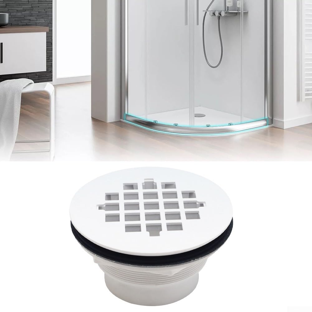 Round 108mm Shower Floor Drain With Grid Strainer Cover – Easy DIY Install In White