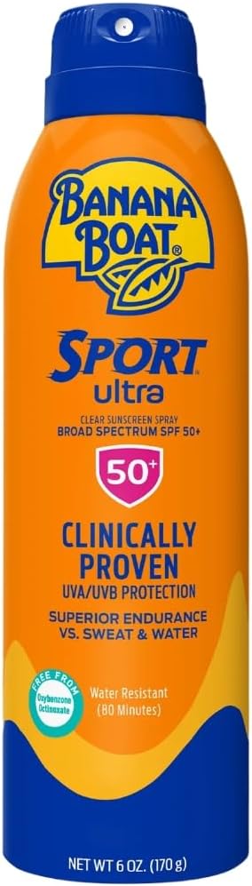 Banana Boat Sport Performance Clear UltraMist SPF 50 Plus Sunscreen Spray, 6 Fluid Ounce -- 12 per case.
