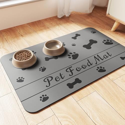 Napfunterlage Hund Katzen Futternapf Unterlage, rutschfest Unterlage Haustiere, Hundefutter Matte Absorbierend Haustier Fütterung Matte Personalisierte Katze Platzset (Grau, 30 x 50 cm)