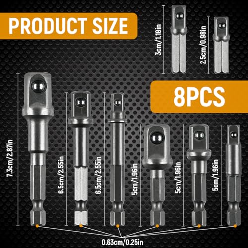 Image of Serplex 8PCS Drill Bit Adapter Set - 1 /4 inch, 3 /8 inch, 1 /2-Inch Hex Shank Impact Socket Adapters for Power Drill