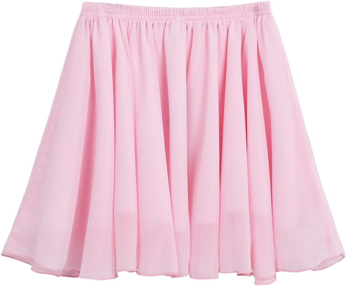 Ballet Dance Chiffon Pleated Wrap Skirt for Girls Kids Pull On Skate Over Scarf Dancing Tutu Skirts Dress Pink 7-8