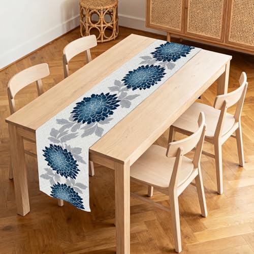 Image of Nuxovilar Blue Dahlia Table Runner Flax 13x72 in