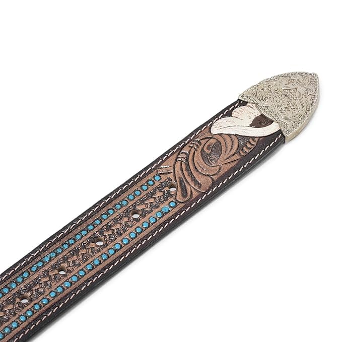 Image of Western Leather Belt for Men & Women, Floral Embossed Cowhide, Durable Rodeo Style for Jeans, Casual Wear & Country Outfits
