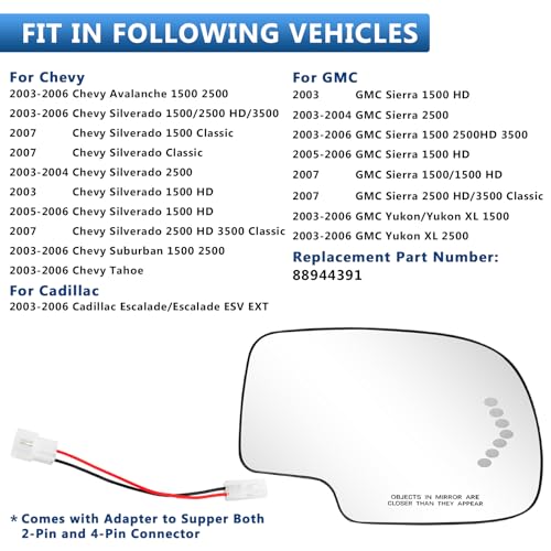 TOP-MAX Passenger Side Mirror Glass Replacement for 2003-2006 Chevy Silverado GMC Sierra Tahoe Yukon Suburban Avalanche Cadillac Escalade, Heated Exterior Right Mirror with Turn Signal - Image 5