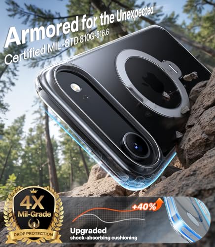 Image of TORRAS Q3 Spin for iPhone 17 Air Case, 360 Magnetic Stand, Clear | Compatible with MagSafe, Built-in Kickstand, Camera Control, 4X Military-Grade Shockproof Translucent Phone Case for Air