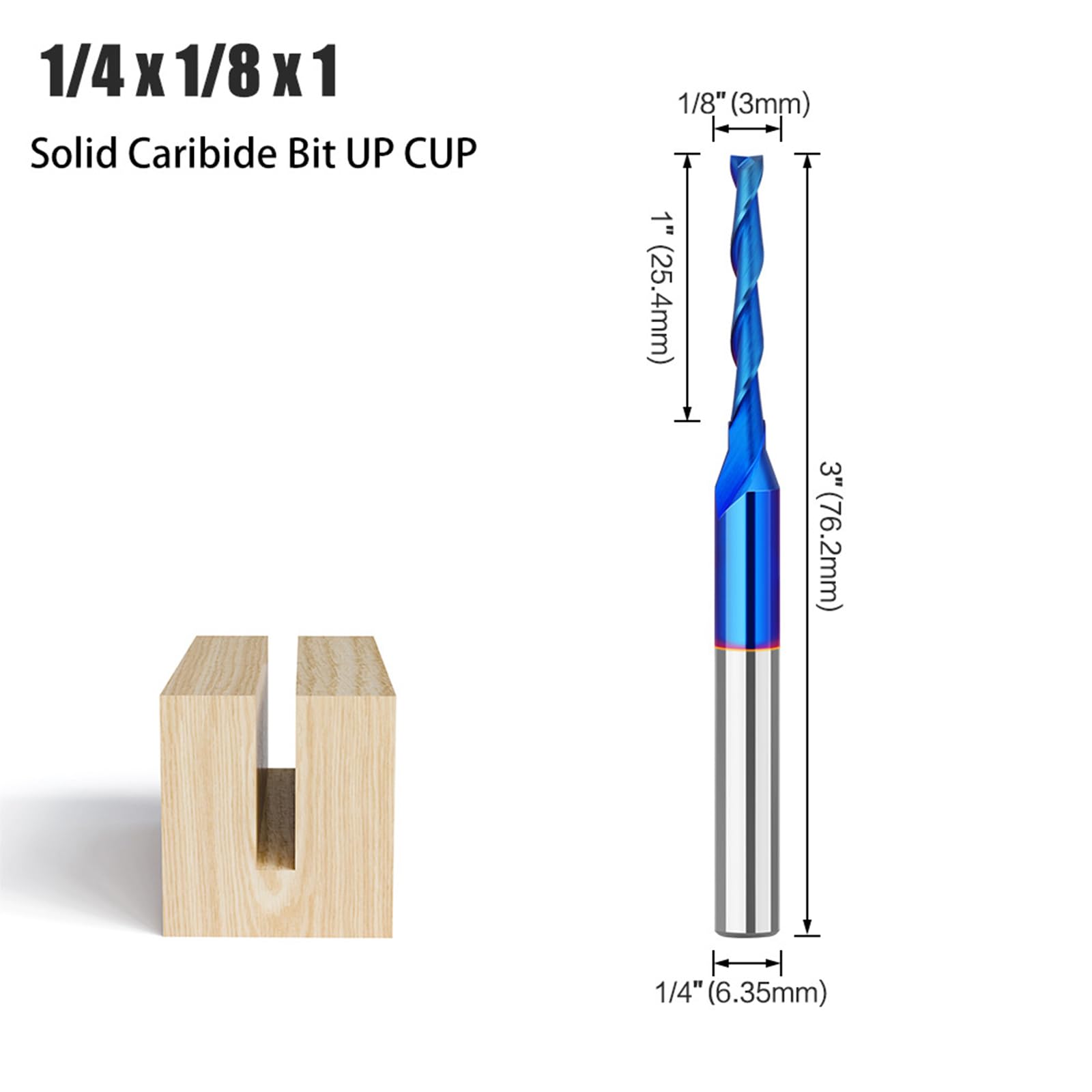 MACHSWON Straight Two Flute Router Cutter 1/4 Inch Shank,3mm Cut Diameter & 25.4mm Cut Length,Tungsten Carbide Tipped,Milling Cutter Straight Router Bit Solid Caribide Bit UP CUP - Image 2