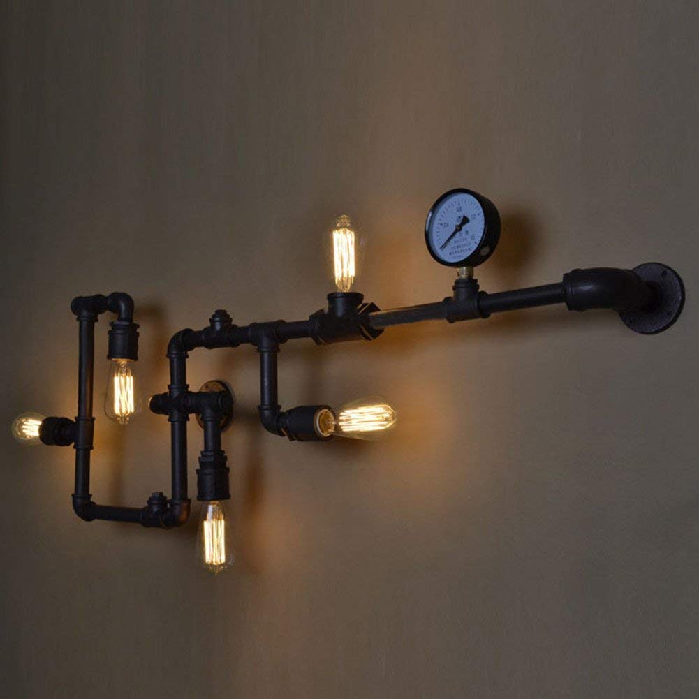 Lámpara de pared industrial de tubería de agua de 35.43 pulgadas con cinco focos vintage
