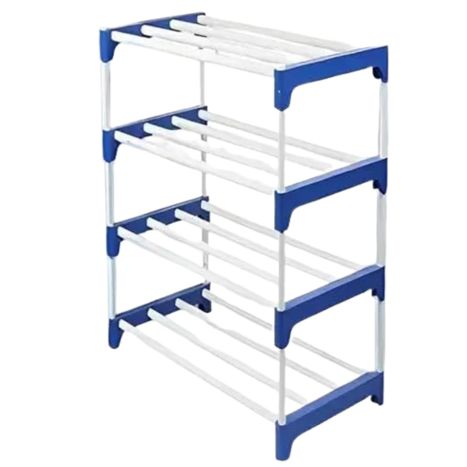 EASY BUY Multipurpose Plastic Shoe Rack 4 Shelf, Adjustable 4 Tier Shoe Rack with Shelf, Folding for Bedroom, Book Shelf, Footwear Stand (Blue and White)-image-33