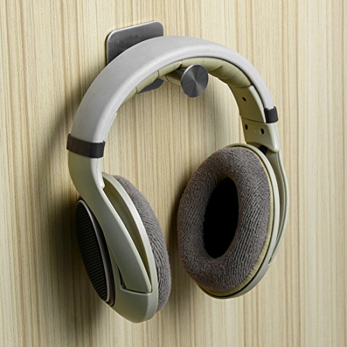 Image of GEEKRIA Retractable Headphone Hanger, 1 Pack Stainless Steel 3M Adhesive Headset Holder for Desk Side or Wall, Fits Most Over-Ear Headphones and Gaming Headsets, Silver