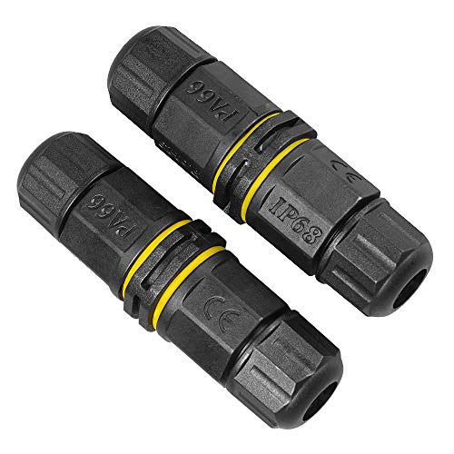 Conector de cable para exterior resistente al agua u0096 Paquete de 2 conectores Chestele IP68 Acoplador de manga externa Ø 5mm-12 mm (negro, PA66) NANDEYIBI