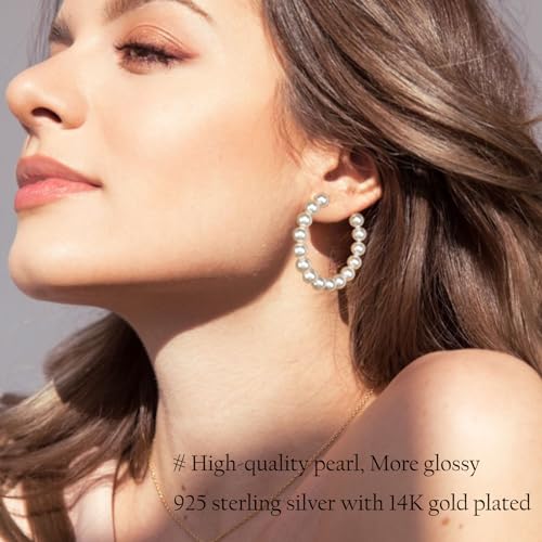5MM Thick Pearl Hoop Earrings for Women, Lightweight Pearl Earrings with 925 Sterling Silver Post, Hypoallergenic Pearl Hoop Earrings 20/30/55MM…4