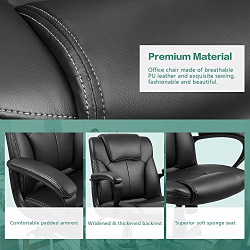 Shahoo Executive Office Chair Swivel Task Seat with Ergonomic Mid-Back, Waist Support, PU Leather, Black - Thumbnail 6