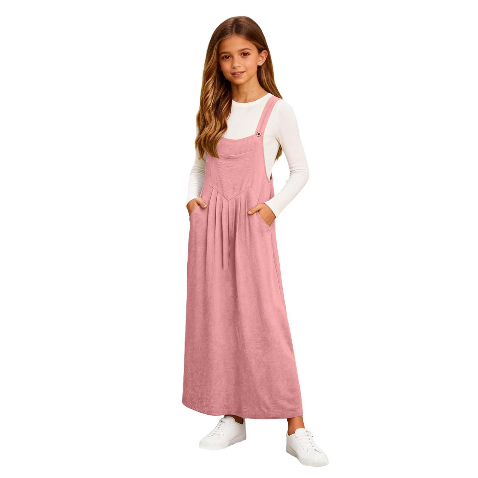 Mädchen-Overall, Sommer, ärmellos, lässig, Maxikleid, Kinder, Strand, Urlaub, Sommerkleid, weich, bequem, Schulkleid mit Taschen