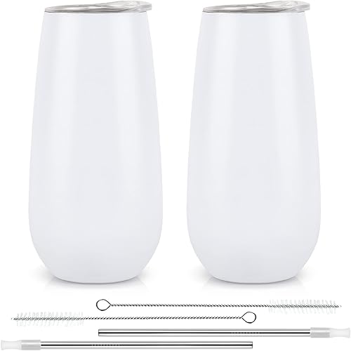 Miniatura 8 de Paquete de 2 vasos de champán sin tallo, vasos aislados de champán de 6 onzas, vaso de flauta de champán con doble aislamiento, vasos de champán