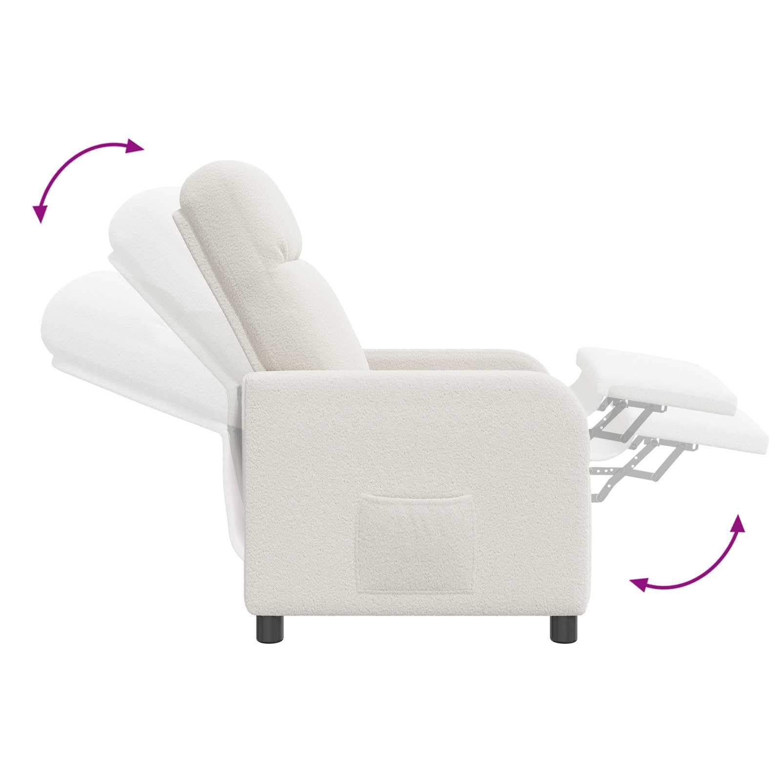 Poltrona relax regolabile in tessuto bouclé, inclinazione 115-160