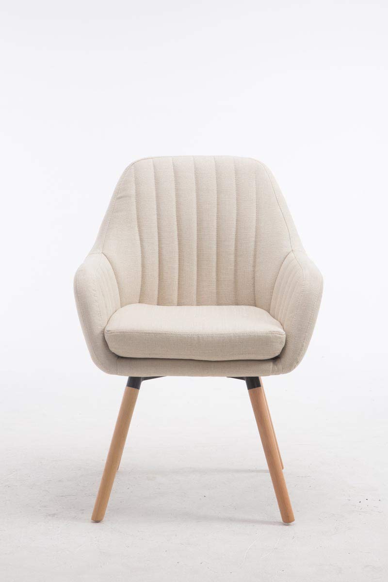 Silla de Visita Florian Tapizada en Tela, Butaca de Salón Nórdica, Silla Comedor Acolchada 53cm Altura Asiento Crema Natura