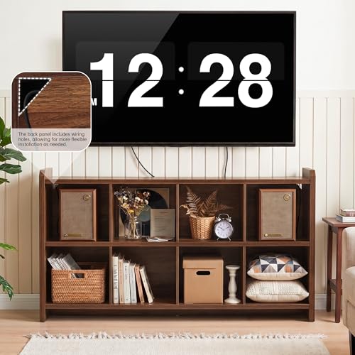 Image of 8 Cube Low Storage Organizer, 63 inch Long Horizontal Bookshelf, Walnut