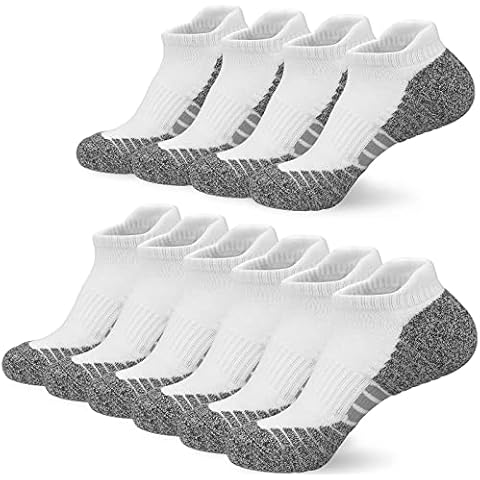 White Black Running Trainer Socks,5 Pairs Cushioned Ankle Athletic Socks for Men Women Anti-Blister Cotton Breathable Sports Ankle Socks with Padded Arch Support Sweat Wicking Size 4-8/9-11 Cover