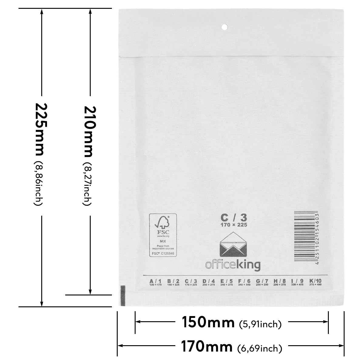 officeking 100 sobres acolchados con burbujas C3, color blanco, 170 x 225 mm, DIN A5, acolchados, color blanco