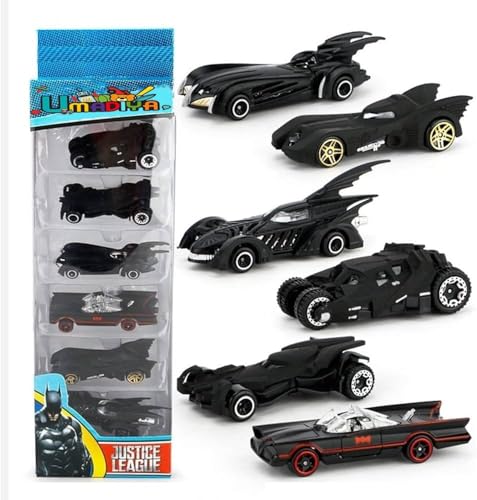 Image of Umadiya Black Super Hero Mini Metal Die Cast Car Set of 6, Free Wheel Push & Go Vehicles, Racing Cars Play Set for Cake Decorations Topper Adventures, Movie Vehicles Car for Kids (Bat 6pc)