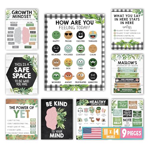 Affiches santé mentale lot de 9 posters de 28x36 cm pour décoration de salle de classe primaire