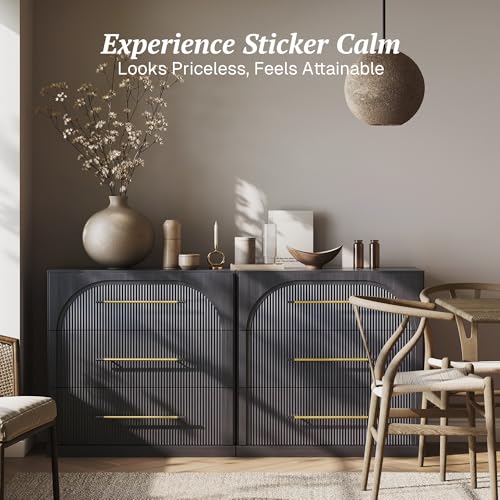 Image of BELLEZE Set of 2 Fluted Modular Sideboard Cabinet, 65'' Classic Modern Buffet Cabinet with 3 Drawers, Accent Credenza Cabinet for Living Room Kitchen Entryway (Ebony)